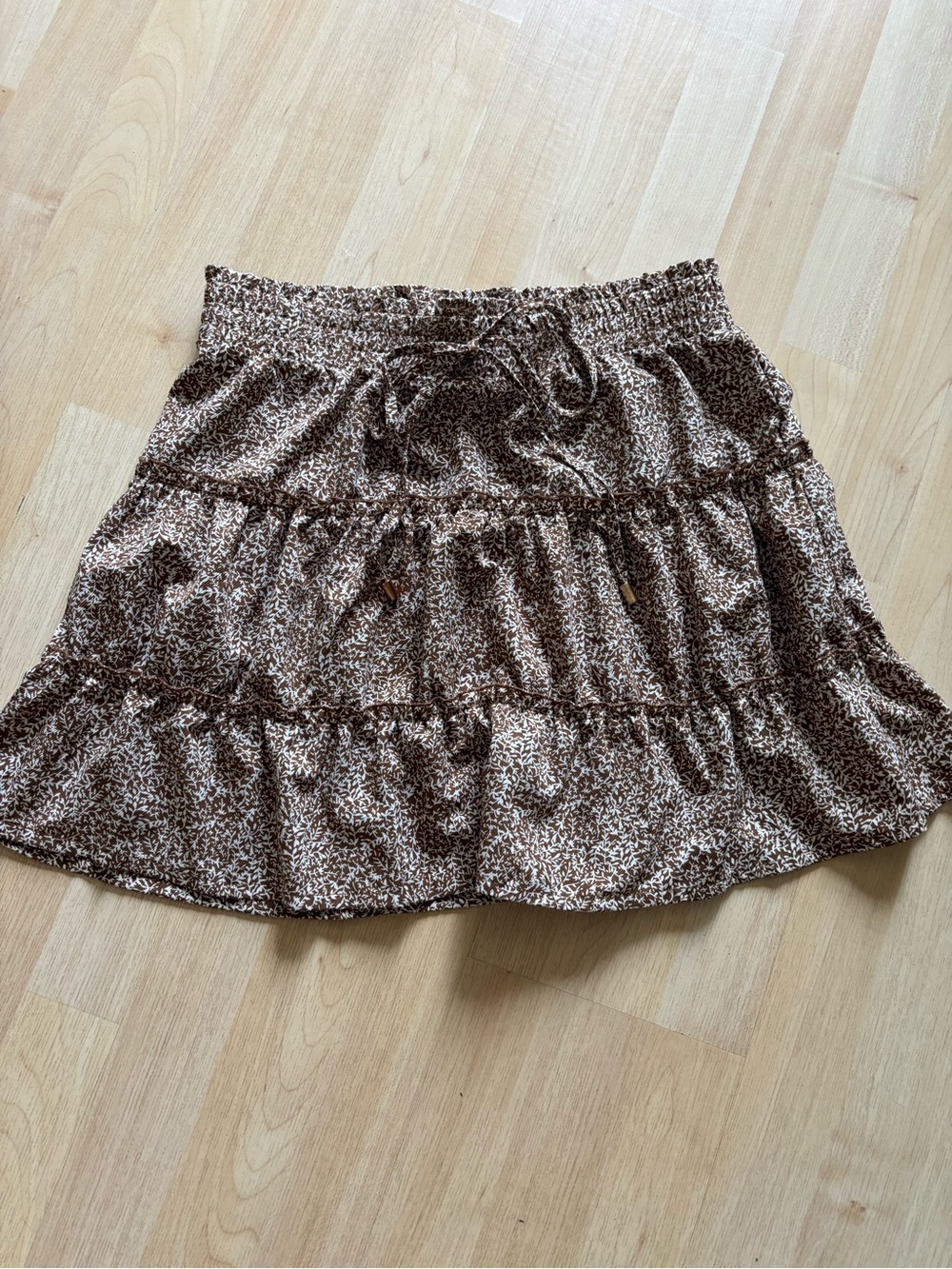 Tiered Smocked Mini Skirt in Brown Print Medium
